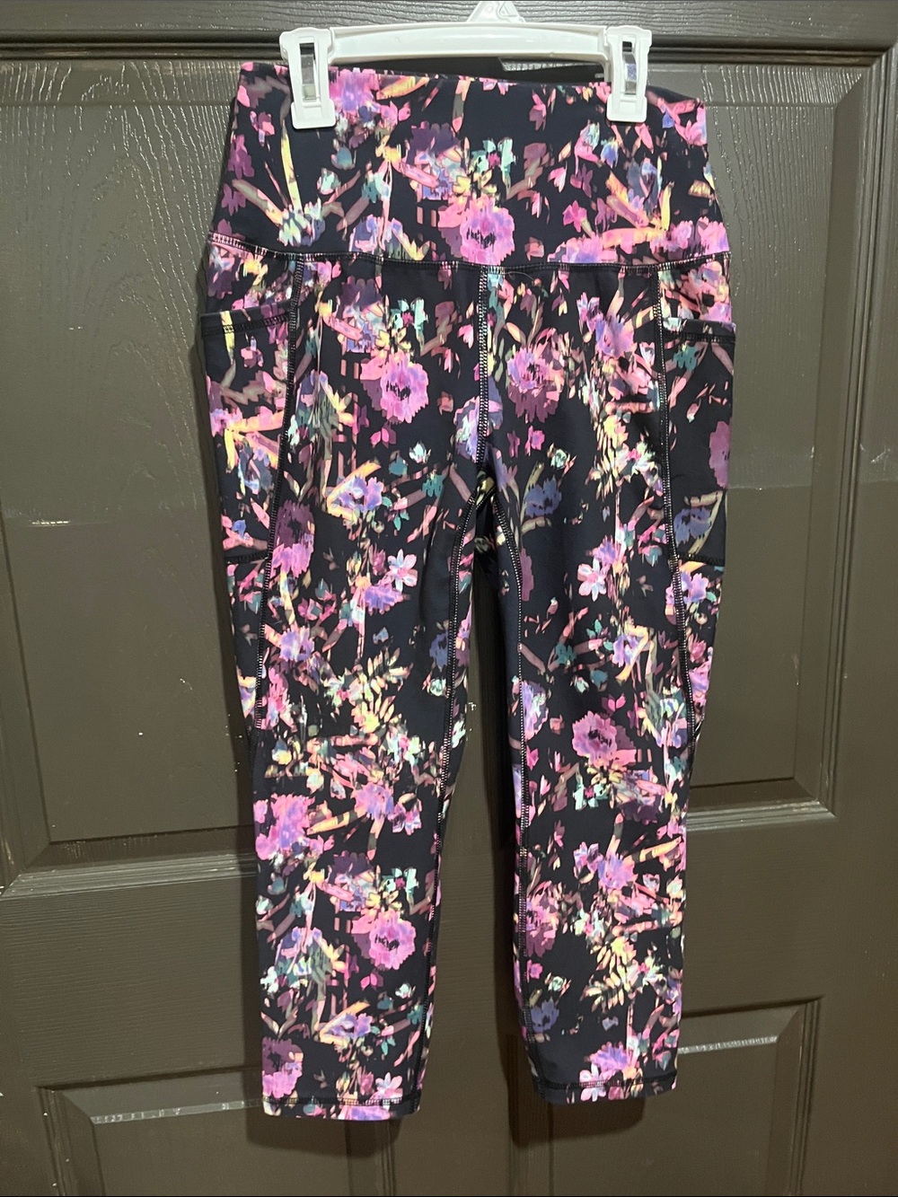 RBX Black Leggings with Pink Floral Print